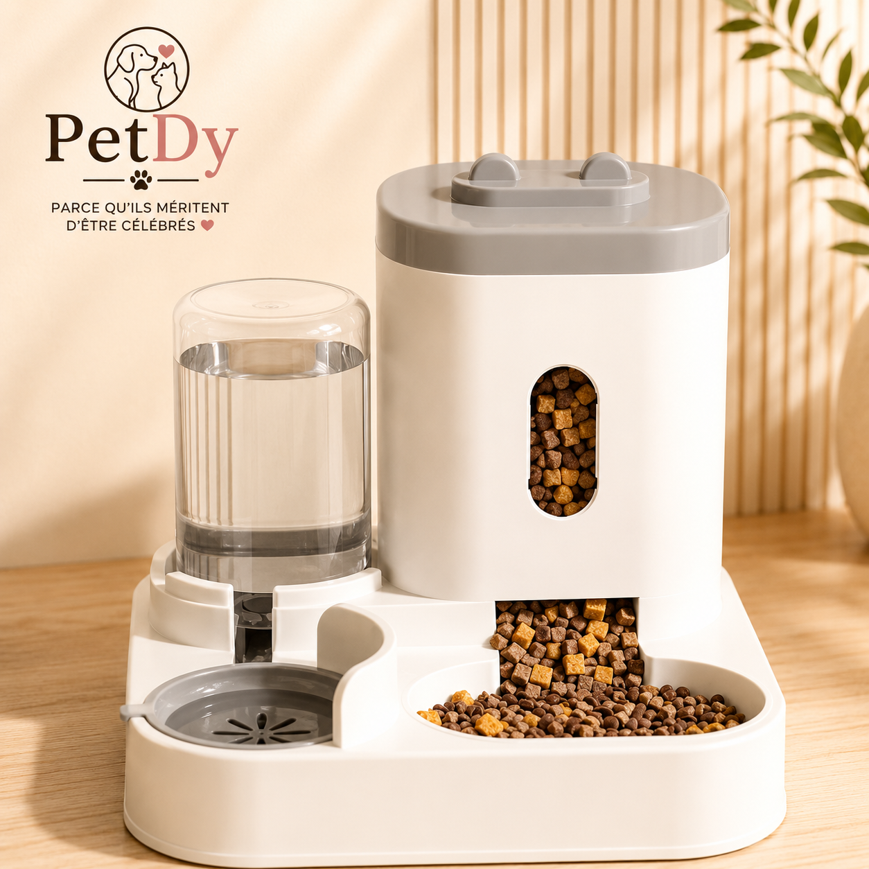 Distributeur Automatique de Croquettes et Fontaine à Eau pour Chat et Chien | Gamelle Double Alimentation Animaux