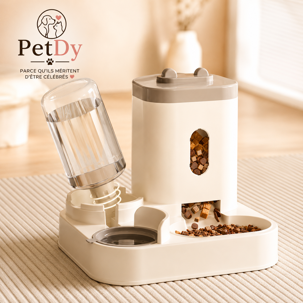 Distributeur Automatique de Croquettes et Fontaine à Eau pour Chat et Chien | Gamelle Double Alimentation Animaux