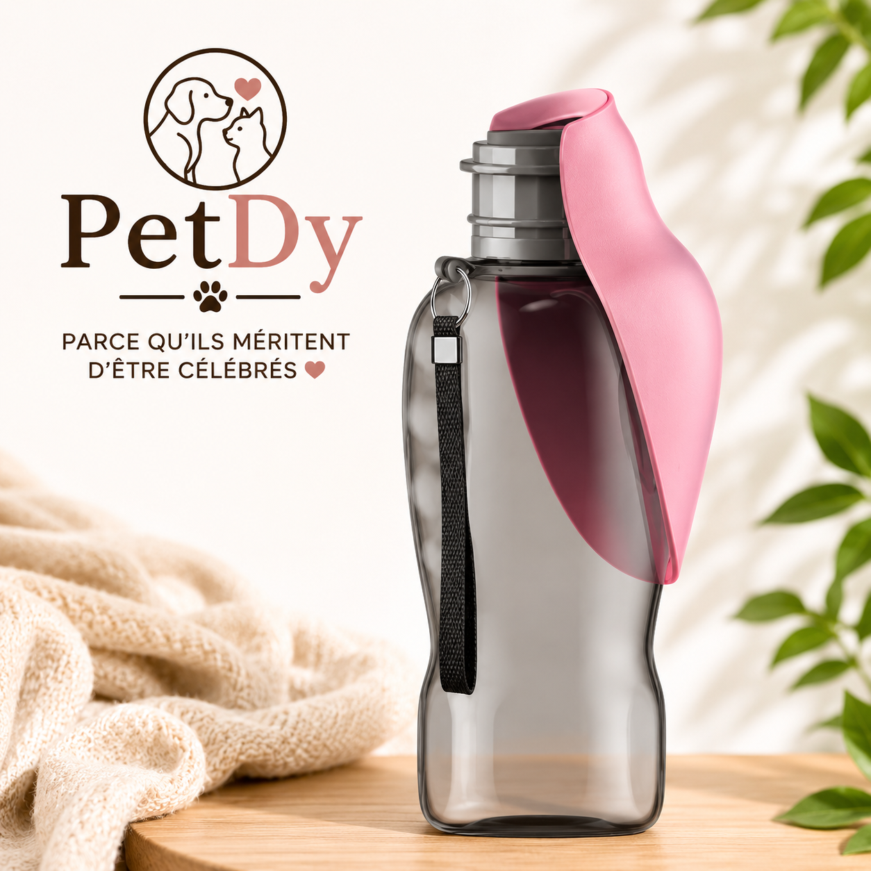 Gourde d’Eau Portable pour Chien | Bouteille de Voyage avec Abreuvoir Intégré | Distributeur d’Eau Anti-Gaspillage