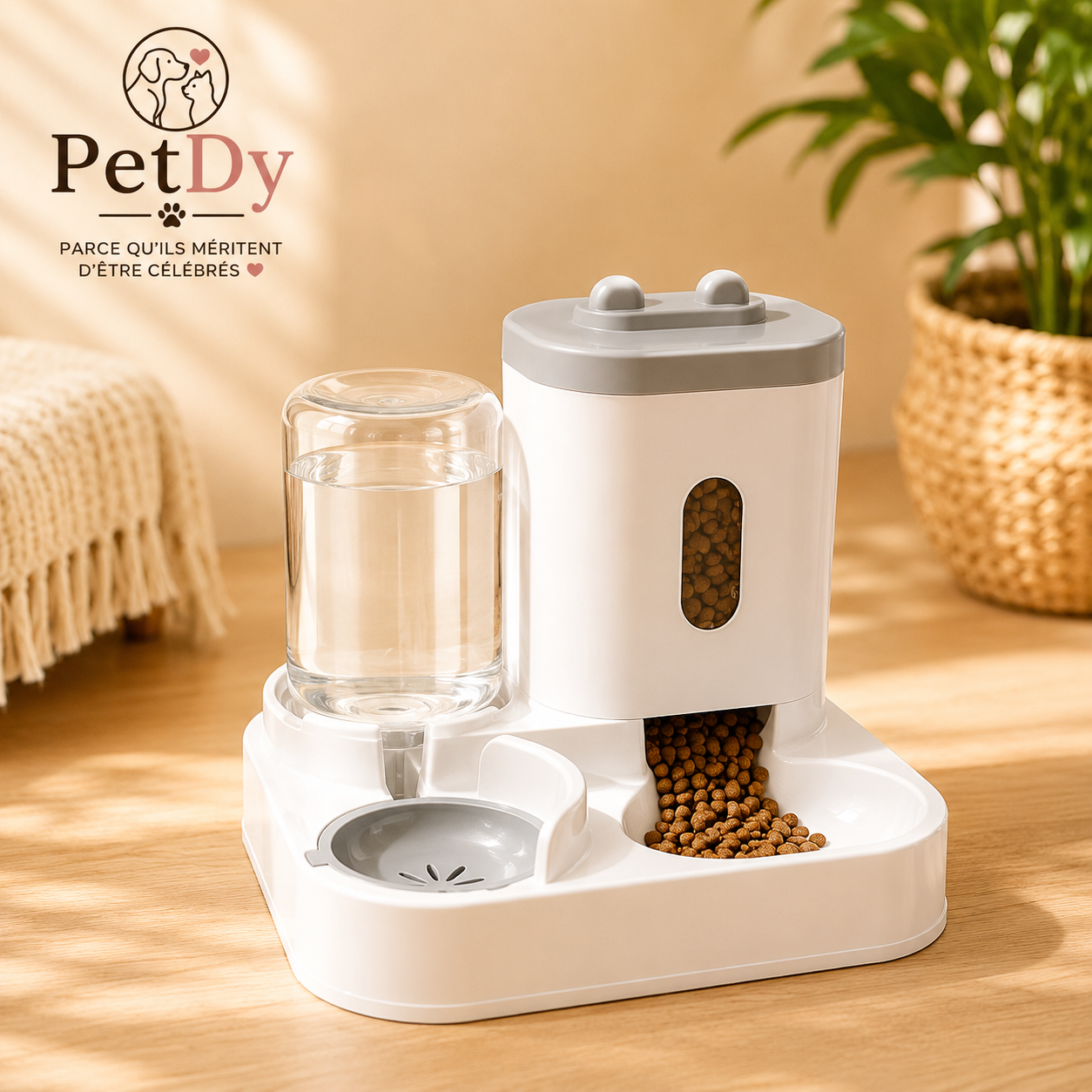 Distributeur Automatique de Croquettes et Fontaine à Eau pour Chat et Chien | Gamelle Double Alimentation Animaux