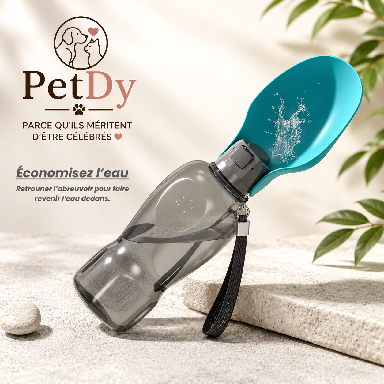 Gourde d’Eau Portable pour Chien | Bouteille de Voyage avec Abreuvoir Intégré | Distributeur d’Eau Anti-Gaspillage