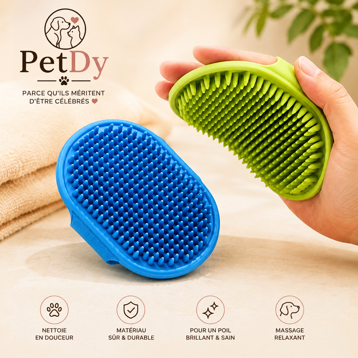 Brosse de Toilettage en Silicone pour Chien et Chat | Brosse de Bain Massante | Élimine les Poils et Nettoie en Douceur