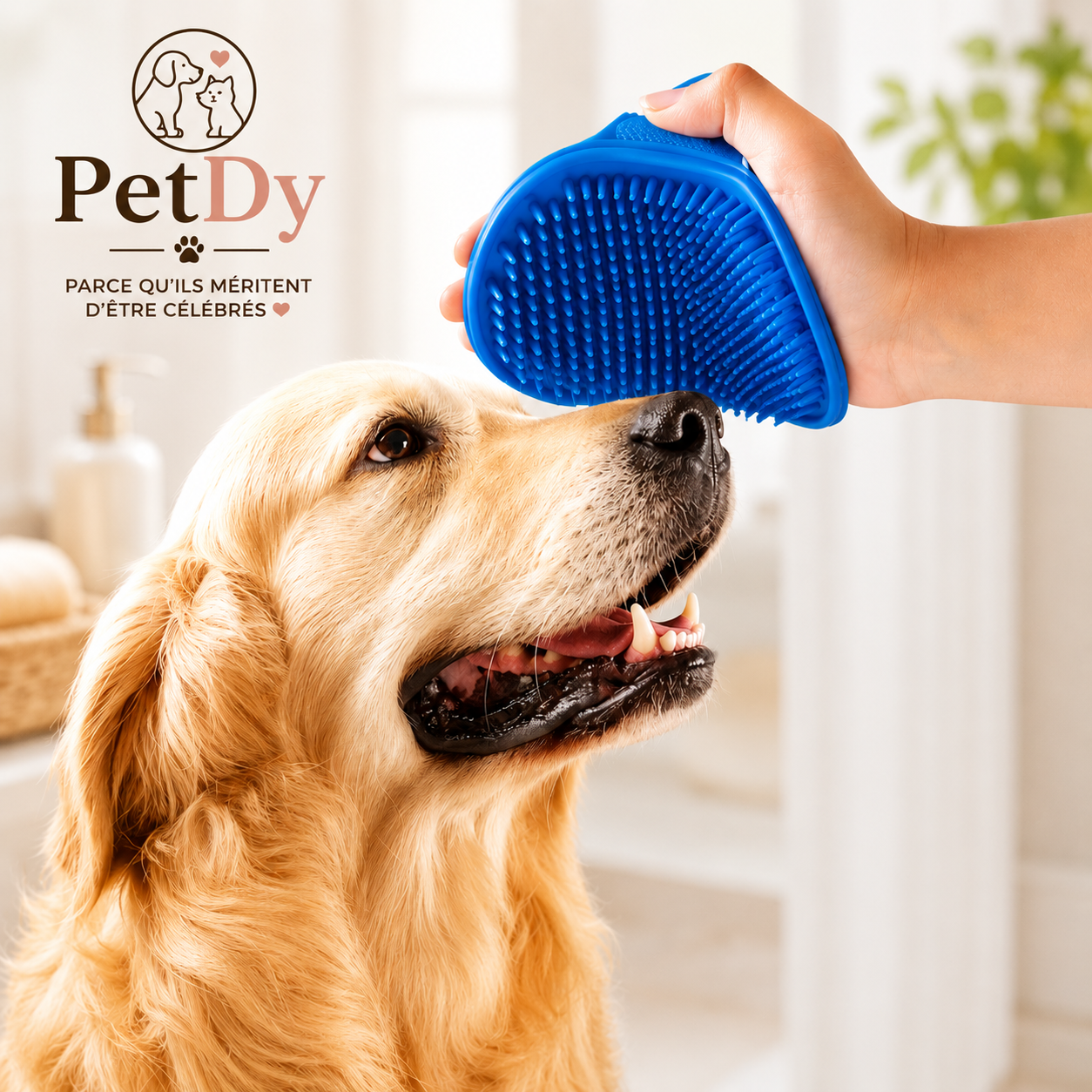 Brosse de Toilettage en Silicone pour Chien et Chat | Brosse de Bain Massante | Élimine les Poils et Nettoie en Douceur