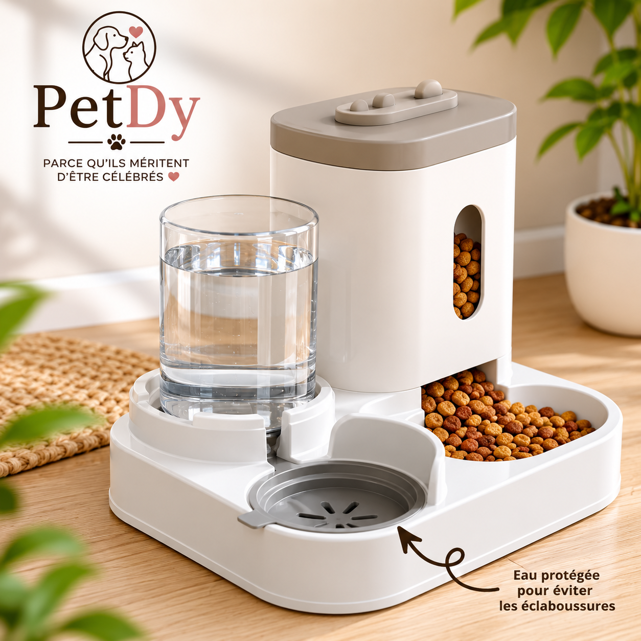Distributeur Automatique de Croquettes et Fontaine à Eau pour Chat et Chien | Gamelle Double Alimentation Animaux