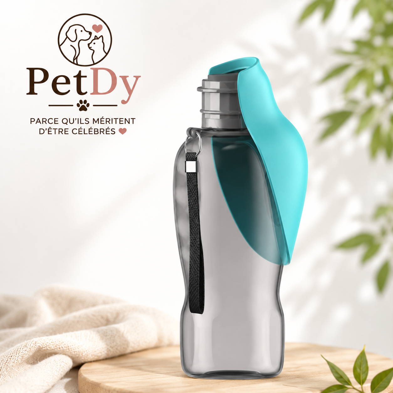 Gourde d’Eau Portable pour Chien | Bouteille de Voyage avec Abreuvoir Intégré | Distributeur d’Eau Anti-Gaspillage