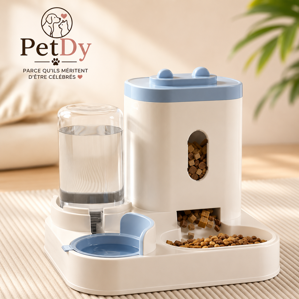 Distributeur Automatique de Croquettes et Fontaine à Eau pour Chat et Chien | Gamelle Double Alimentation Animaux