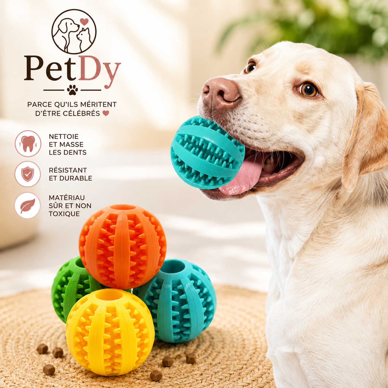 Balle de Nettoyage Dentaire pour Chien | Jouet à Mâcher Interactif | Balle d’Occupation avec Distribution de Friandises