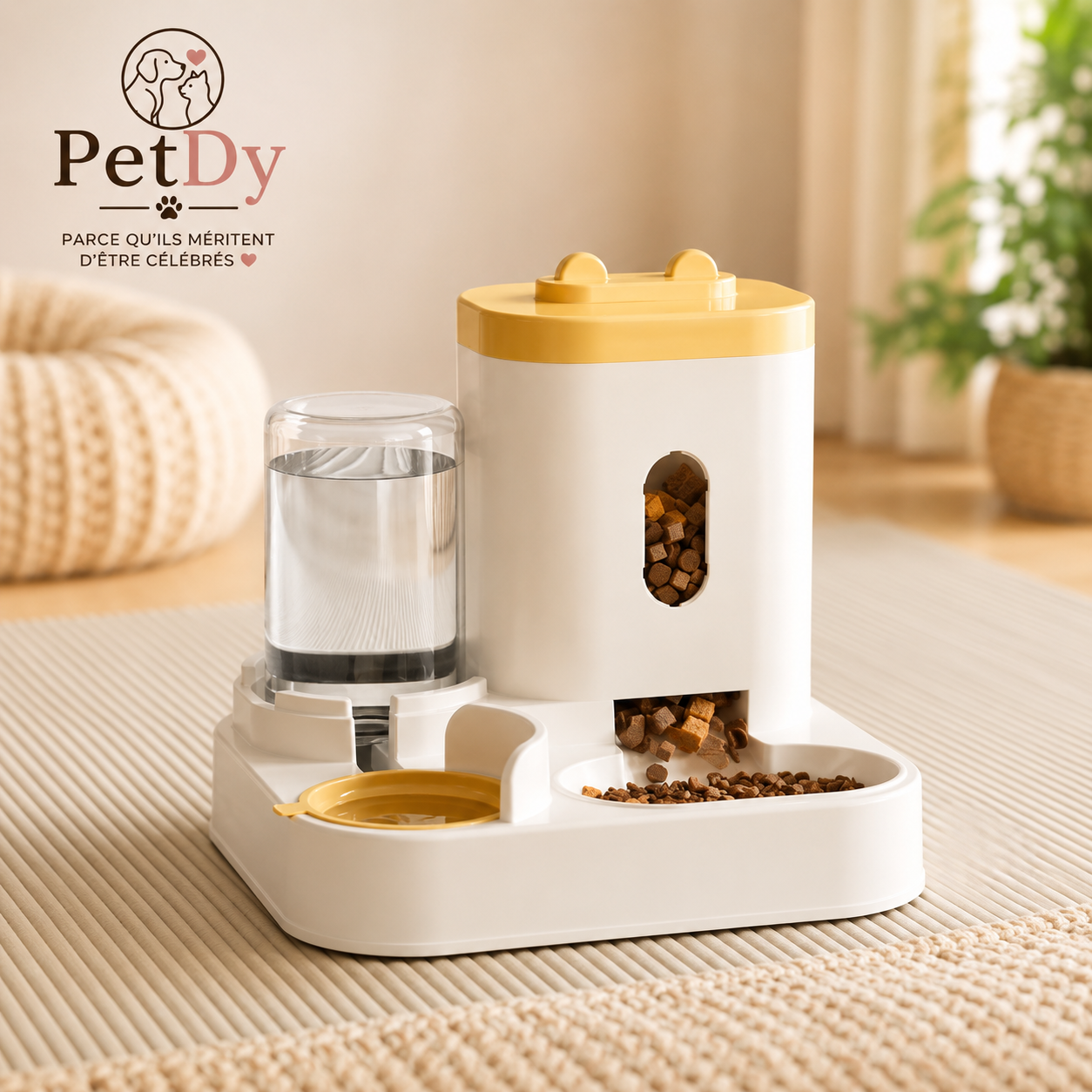 Distributeur Automatique de Croquettes et Fontaine à Eau pour Chat et Chien | Gamelle Double Alimentation Animaux