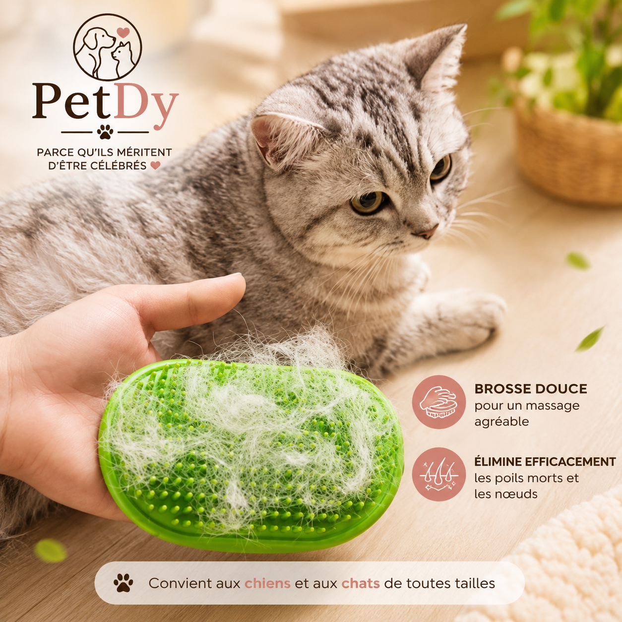 Brosse de Toilettage en Silicone pour Chien et Chat | Brosse de Bain Massante | Élimine les Poils et Nettoie en Douceur