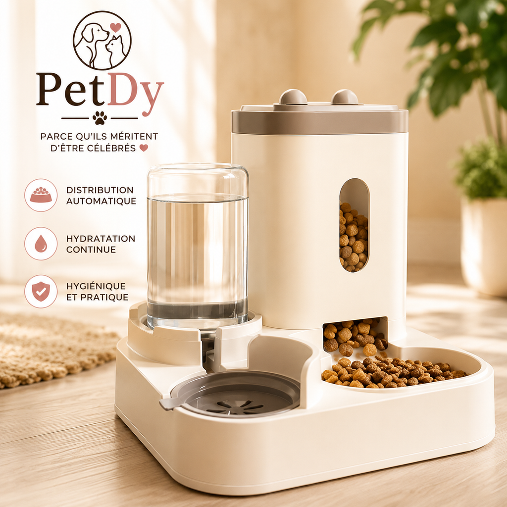 Distributeur Automatique de Croquettes et Fontaine à Eau pour Chat et Chien | Gamelle Double Alimentation Animaux