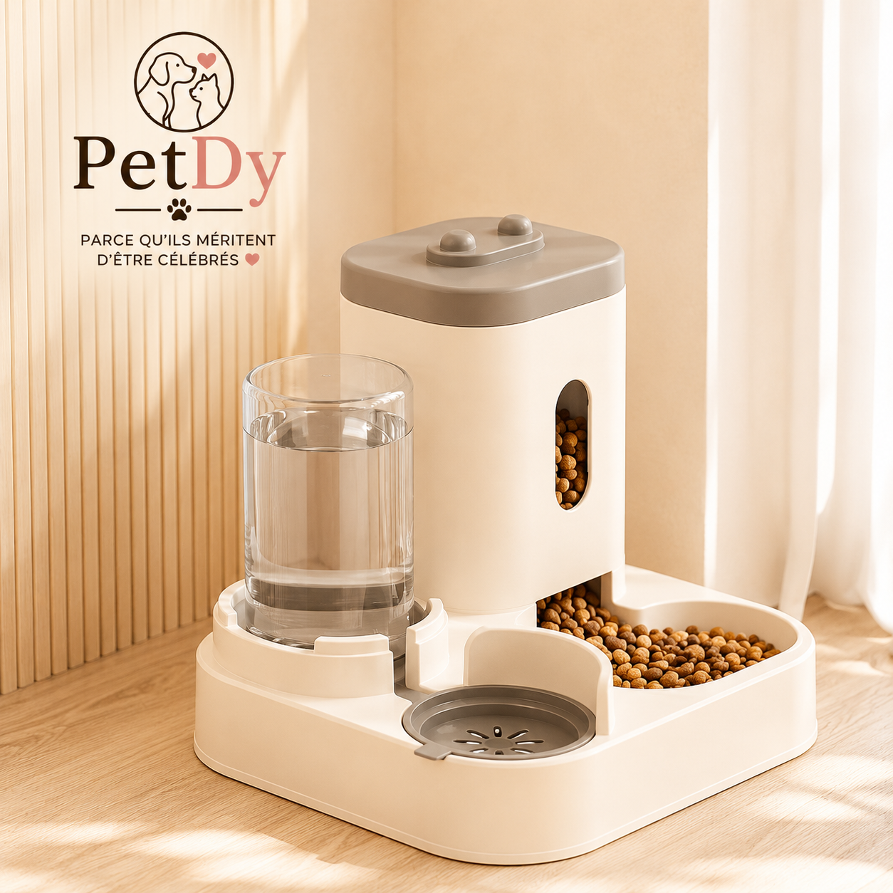 Distributeur Automatique de Croquettes et Fontaine à Eau pour Chat et Chien | Gamelle Double Alimentation Animaux