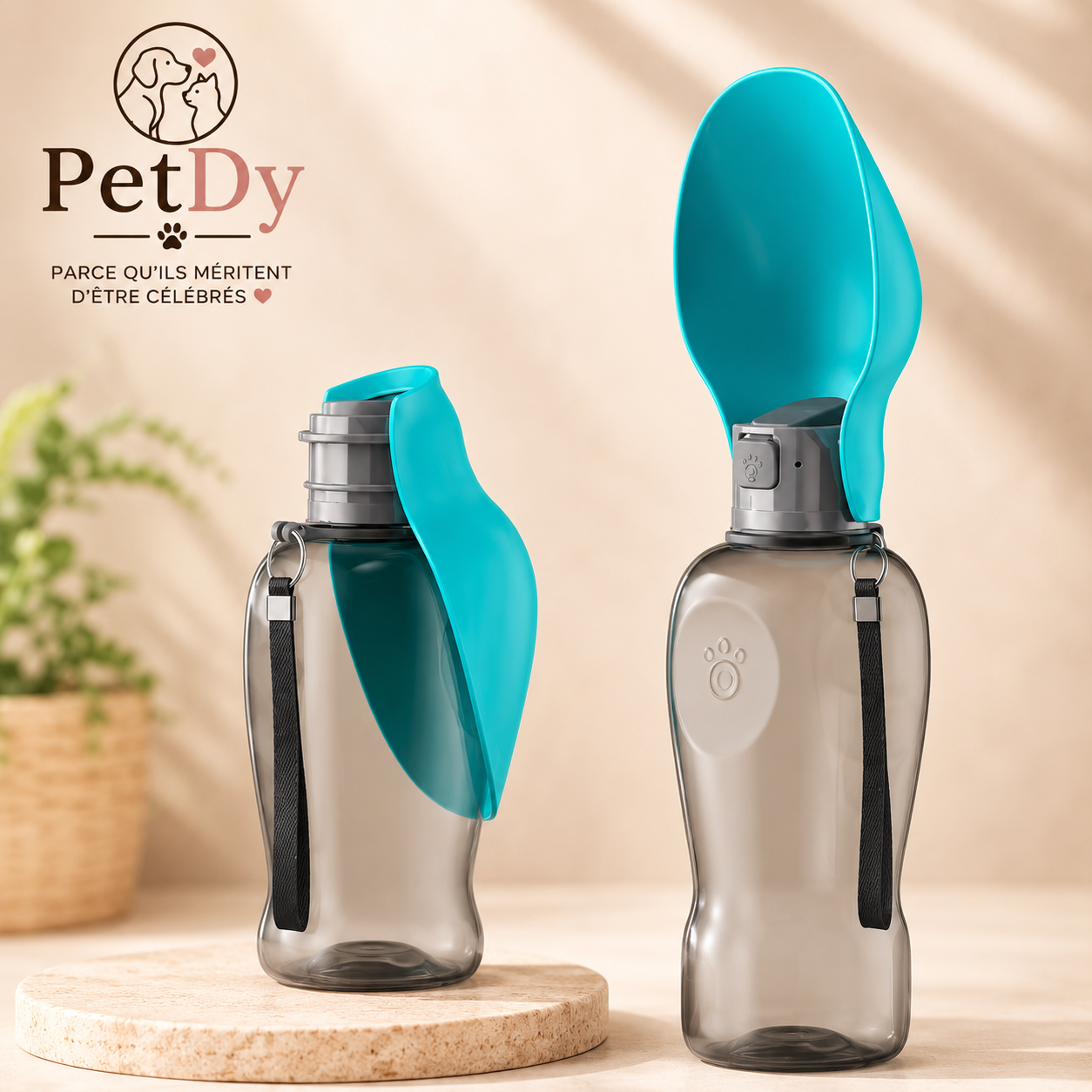 Gourde d’Eau Portable pour Chien | Bouteille de Voyage avec Abreuvoir Intégré | Distributeur d’Eau Anti-Gaspillage